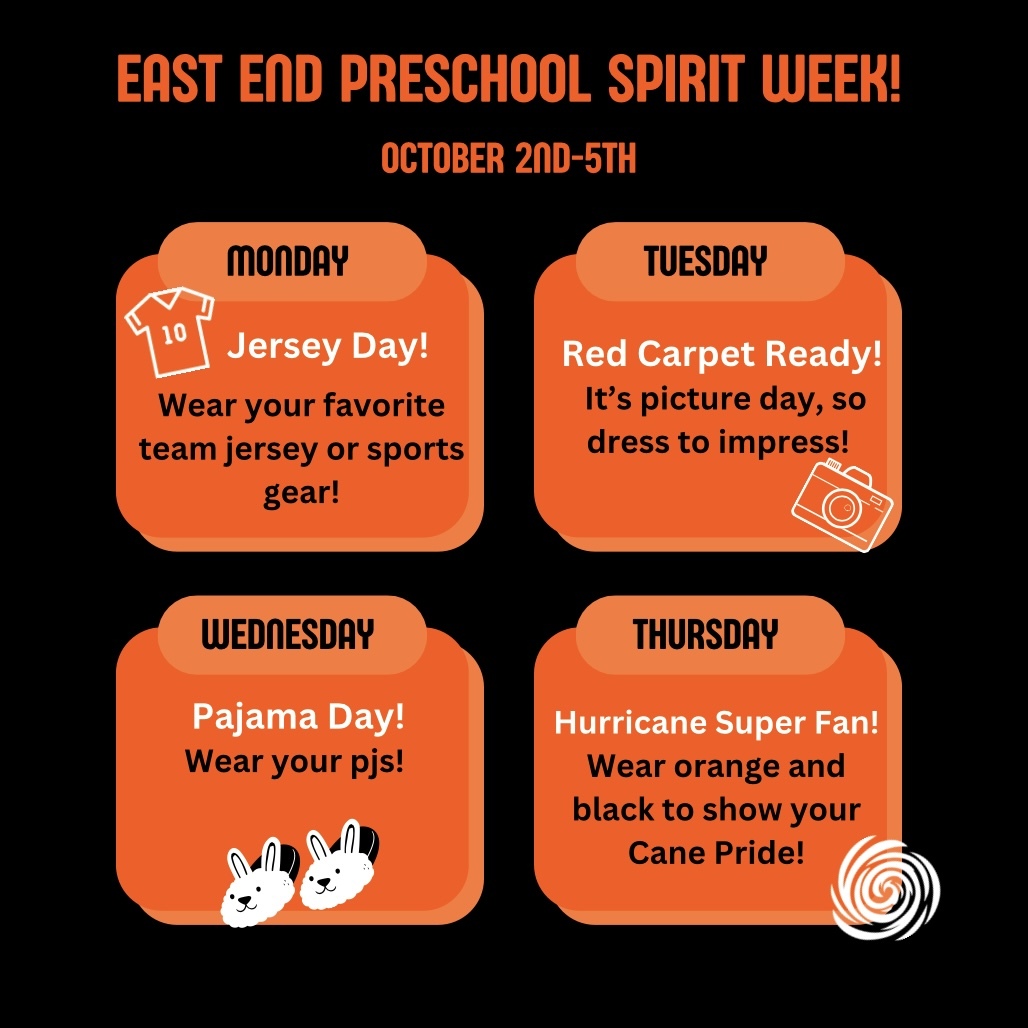 Preschool Spirit Week schedule